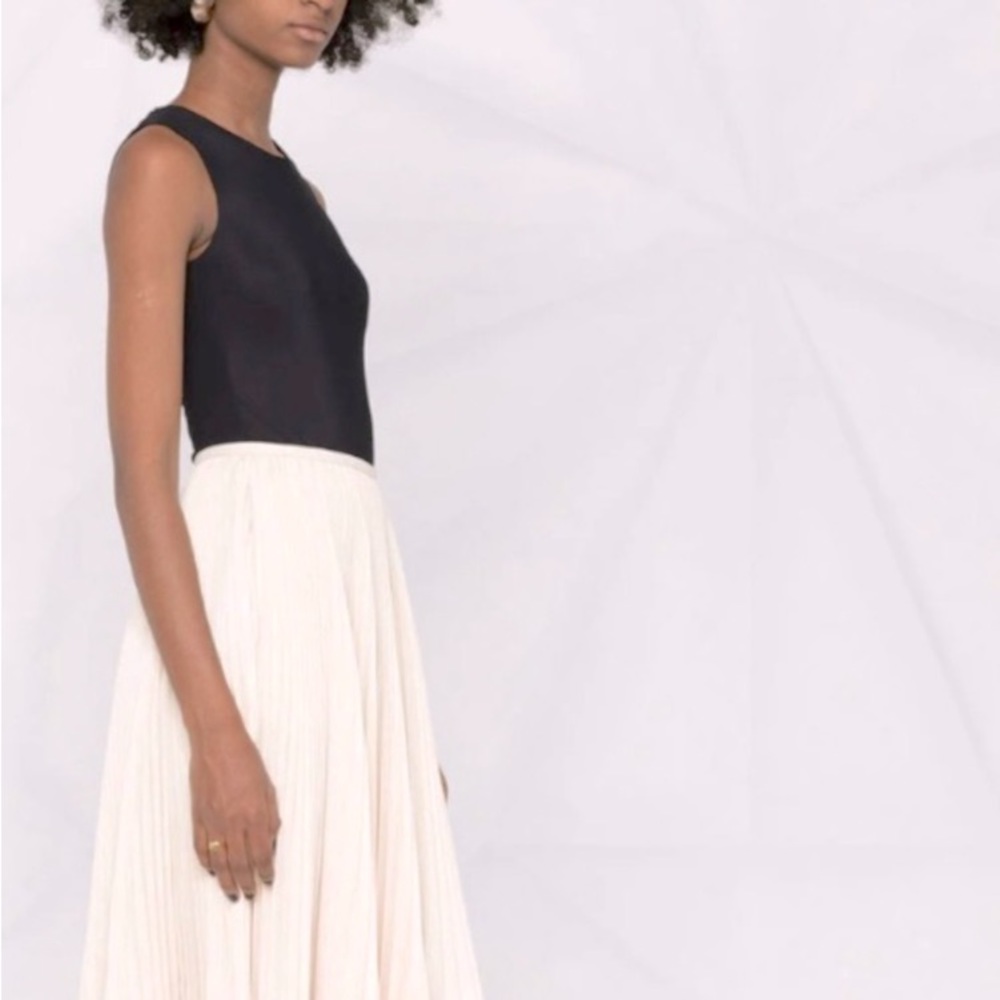 Talbots Black Sleeveless Top with Cream Pleated Skirt